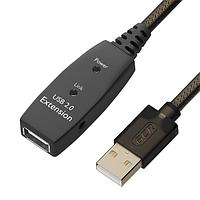 GCR Удлинитель активный 5.0m USB 2.0, AM/AF, GOLD, черно-прозрачный, с усилителем сигнала, разъём для