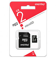 Карта памяти MicroSD 2GB - SmartBuy, класс 4, скорость: 18/8 Mb/s + адаптер