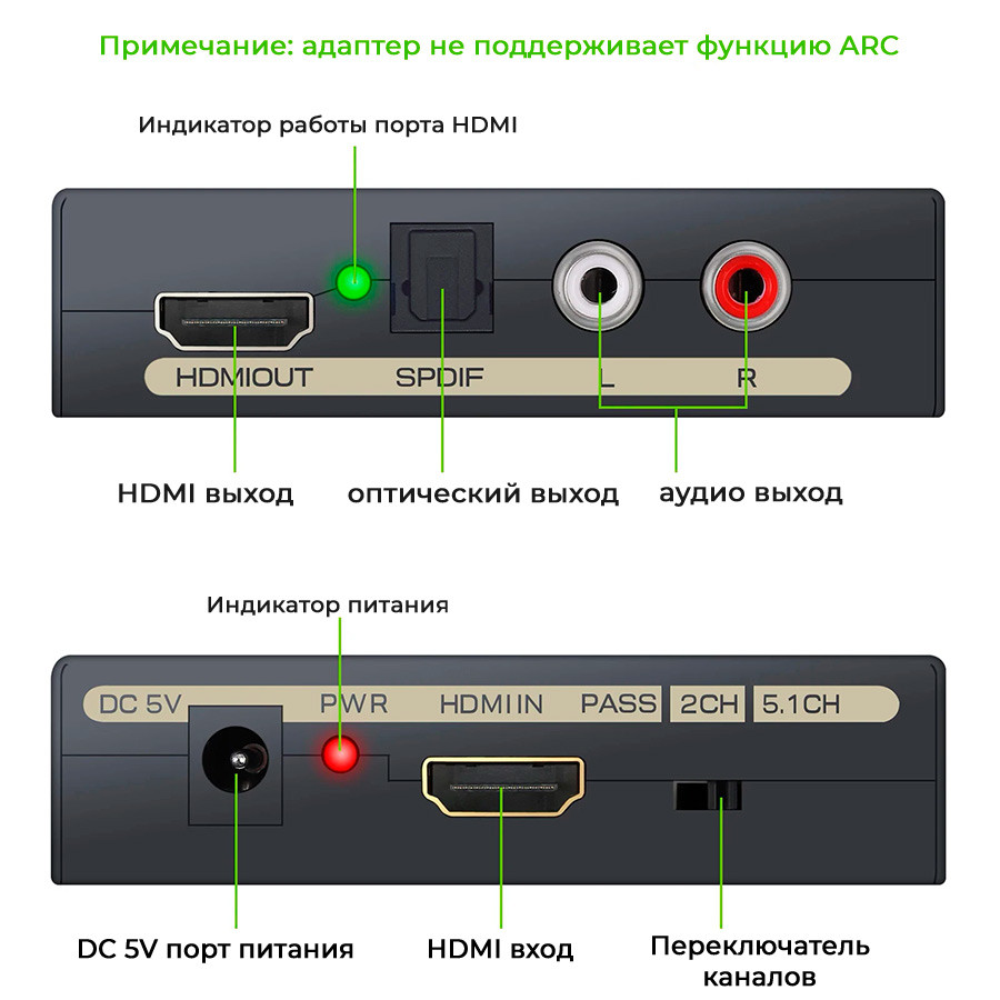 Адаптер - HDMI аудио экстрактор 4K 60Гц, черный 556743 - фото 3 - id-p225060179