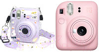 Фотоаппарат с мгновенной печатью Fujifilm Instax Mini 12 розовый + чехол Sundays с ремнем пурпурный