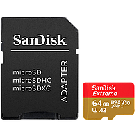 Карта памяти SanDisk Extreme microSDXC 64GbUHS-I U3 V30 + SD Adapter