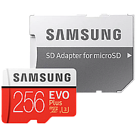 Карта памяти Samsung EVO Plus microSDXC 256Gb GA/RU Class10 UHS-I U3 + SD Adapter