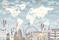 Фотообои листовые Vimala Карта мира достопримечательности