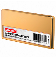 Бейдж магнитный золотистый 34х70 мм с окошком 14х65 мм, BRAUBERG MAGNETIC