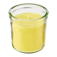 IKEA/ БЛОДХАГГ ароматическая свеча в стакане, 40 ч, лимон и лемонграсс/желтый