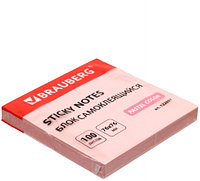 Бумага для заметок с липким краем Brauberg Pastel 76*76 мм, 1 блок*100 л., розовая