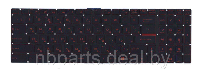 Клавиатура для ноутбука MSI GT72, GS60, чёрная, с красными символами, без ушей, RU - фото 1 - id-p181386092