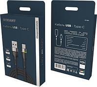 REXANT (18-7065) USB-A Type-C, 3А, 18Вт, 1м, в черной нейлоновой оплетке, с LED подсветкой