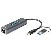 D-Link DUB-2332/A1A Сетевой адаптер Gigabit Ethernet / USB Type-C с 3 портами USB 3.0 и переходником USB
