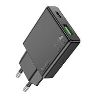 Зарядное устройство сетевое - блок питания HOCO N38, USB Type-C PD20W + USB QC3.0, черный 556910