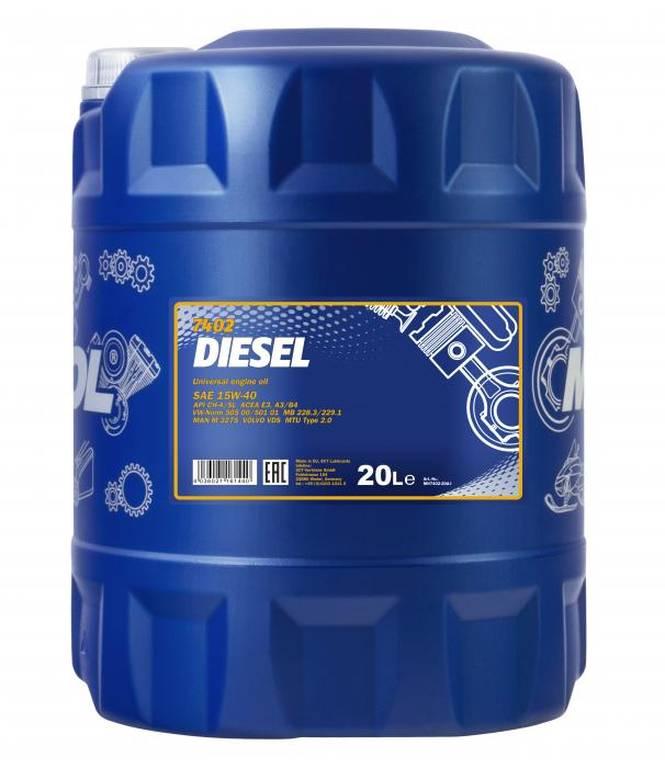 15W-40 Масло моторное, минеральное MANNOL Diesel 7402, 20л