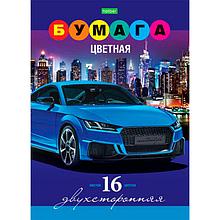 Набор цветной офсетной двухсторонней бумаги Hatber ECO Авто, 16 листов А4