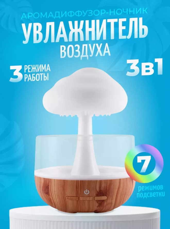 Ночник увлажнитель воздуха Гриб с эффектом дождя