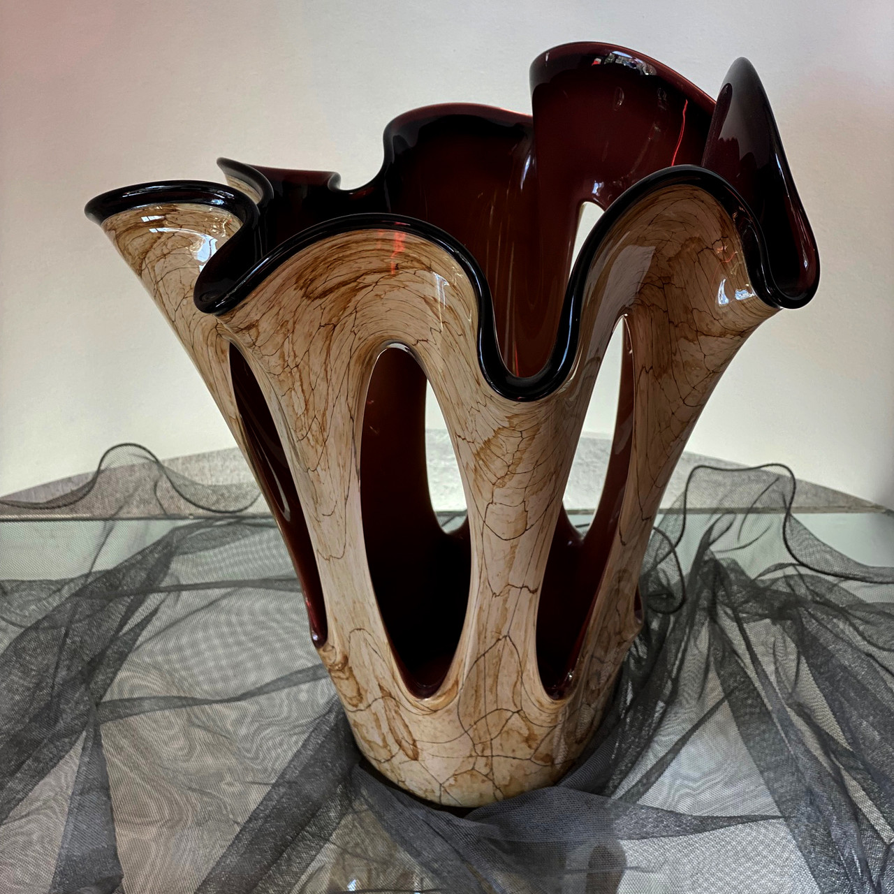 Ваза стеклянная декоративная  Marble wave, Польша, Makora, винтаж