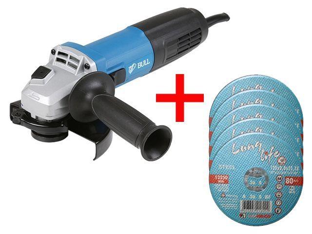 Одноручная углошлифмашина BULL WS 1205 в кор. + АКЦИЯ!(5 отрезных кругов в ПОДАРОК!)