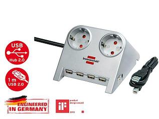 Удлинитель настол. 1.8м (2 роз., 4 USB порта, 3.3кВт, с/з, ПВС) сер. Brennenstuhl Desktop-Power-Plus