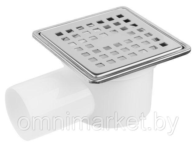 Сливной трап горизонтальный D50 с сухим затвором, с рамкой, решетка нерж. 100х100 мм, AV Engineering