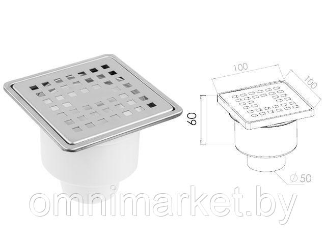 Сливной трап вертикальный D 50 с сухим затвором, с рамкой, решетка нерж. 100х100 мм, AV Engineering