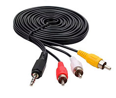 Кабель 3x RCA (AV) - jack 3.5mm (AUX) 15мм, папа-папа, 2 метра, черный 556801
