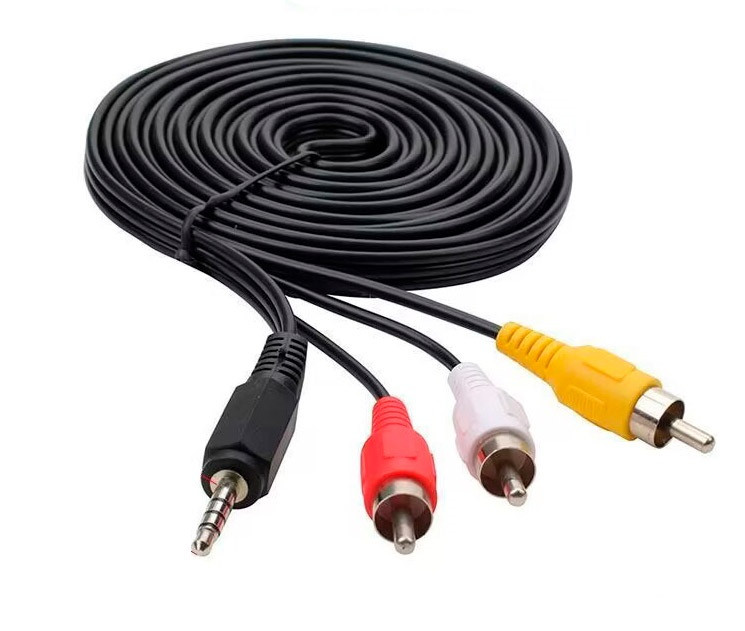 Кабель 3x RCA (AV) - jack 3.5mm (AUX) 15мм, папа-папа, 3 метра, черный 556802