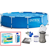 Набор!!! Каркасный бассейн Intex 305x76см с фильтр-насосом 1250 л/ч, тентом и альгитинн, арт. 28202 в наборе