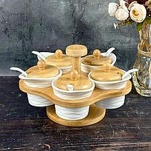 Набор из 5 банок 100 мл для специй с ложками на подставке BAMBOO Lenardi 140-087