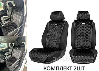 Накидки на передние сиденья Модель 17MC, Черный велюр, серая прострочка "Ромб", черный кант