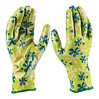 Перчатки садовые из полиэстера с нитрильным обливом, зеленые, L Palisad