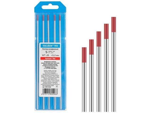 Электрод вольфрамовый красный WT-20, Ф 3,2 мм (набор 5 шт) SOLARIS, фото 2