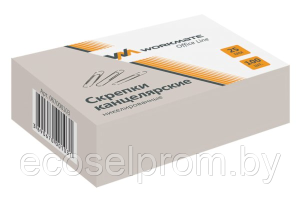 Скрепки канцелярские Workmate, 25 мм, никелевое покрытие, 100 штук в упаковке