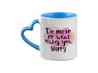 Кружка для сублимации внутри и ручка голубая с ручкой в виде сердца (330 мл)