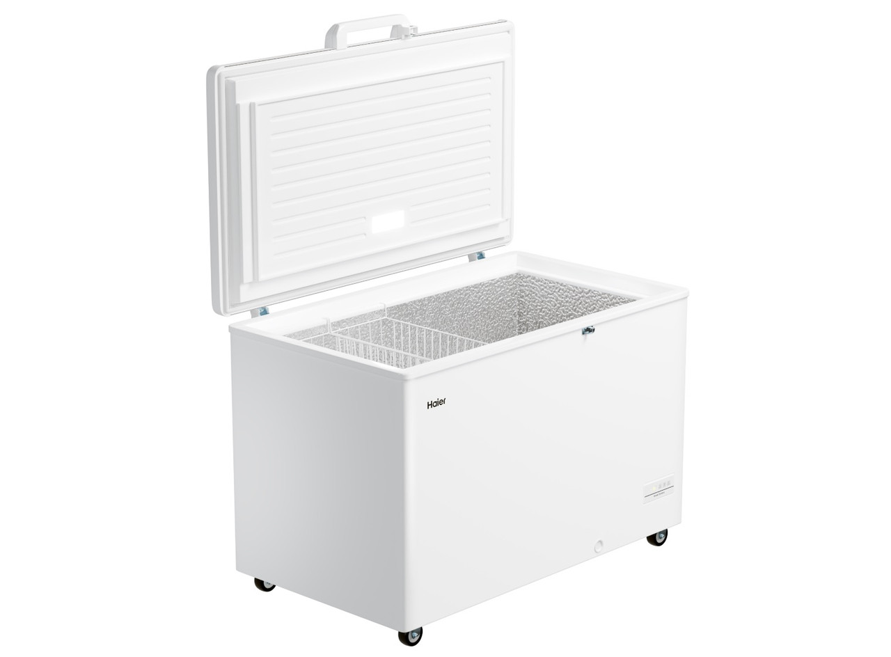 Ларь морозильный с белой крышкой HAIER HCE380RFC (-18С...-26С) суперзаморозка