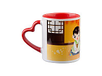 Кружка для сублимации внутри и ручка красная с ручкой в виде сердца (330 мл)