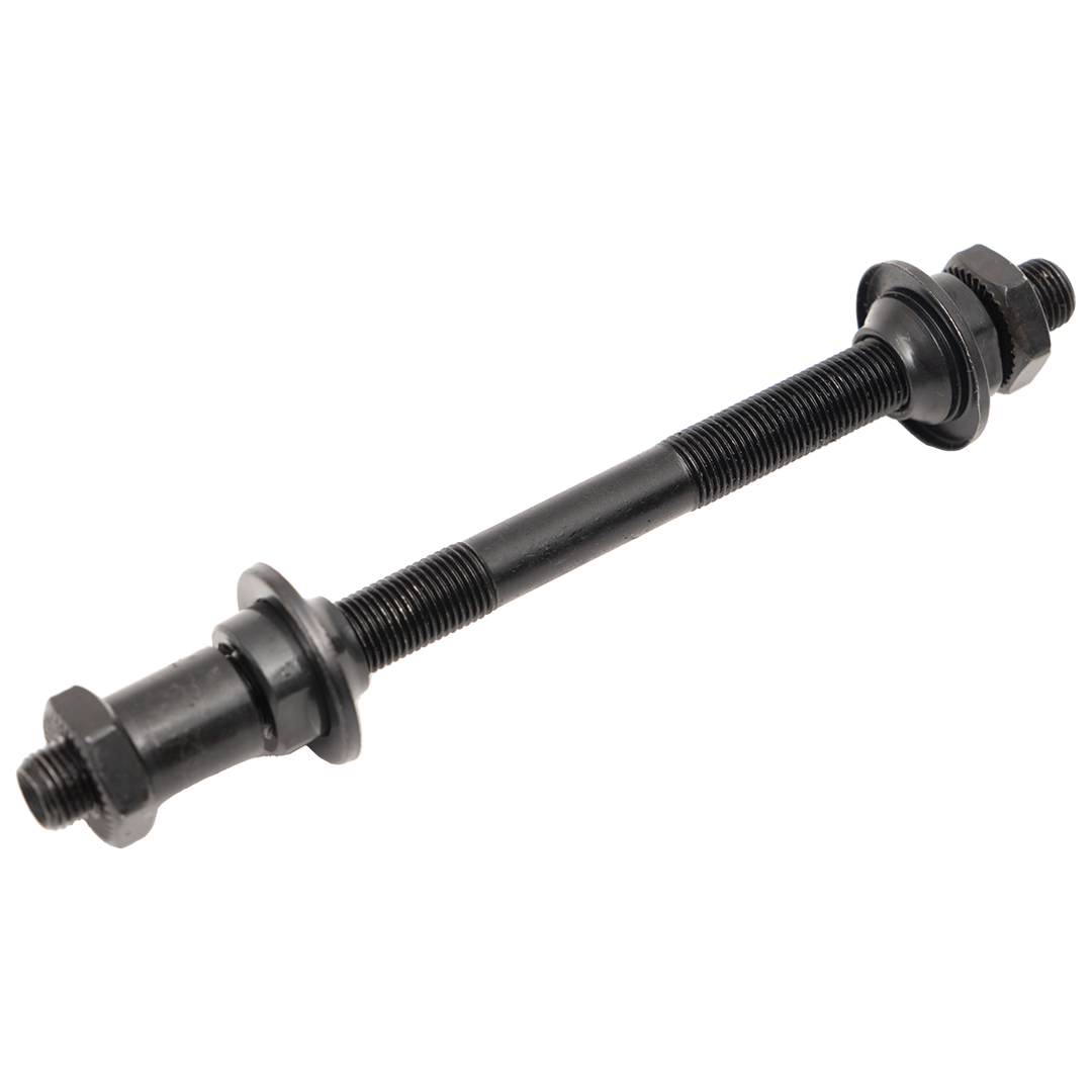 Ось заднего колеса (004) , 3/8*145, черная, под эксцентрик, конуса с пыльниками