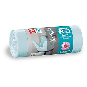 Мешки для мусора 35 л, ПВД, 12 мкм, 20 шт/рулон, с ушками, цветочный аромат.Цена без учета НДС 20%