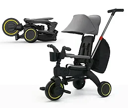 Детский велосипед трехколесный складной с ручкой Trike IT облегчённая рама серый