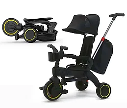 Детский велосипед трехколесный складной с ручкой Trike IT облегчённая рама черный