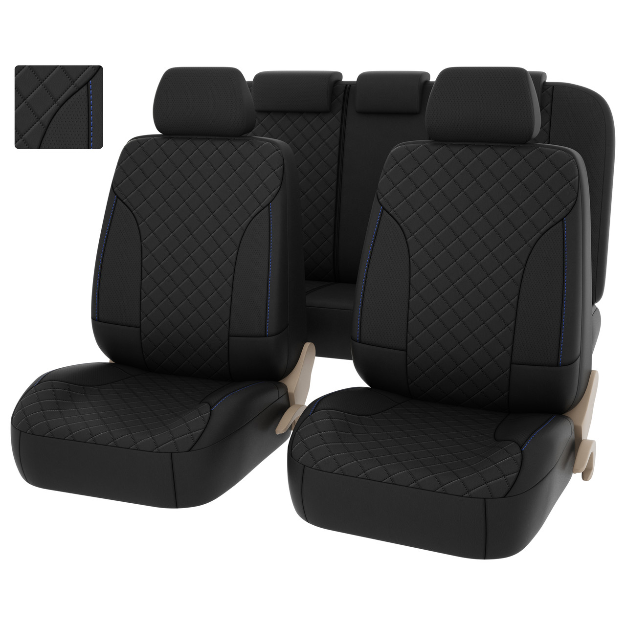 Чехлы PSV King Next (Черный/отстрочка синяя), терморомб + экокожа