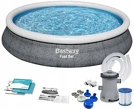 Надувной бассейн с фильтр-насосом 1249 л/ч Bestway Fast Set Pools "Ротанг" 57445 | 366х76 см