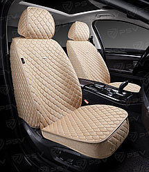 Накидки 5D PSV Len 2 FRONT (Бежевый/Отстрочка Белая),на передние сиденья, лен (НОВИНКА)