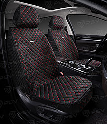 Накидки 5D PSV Len 2 FRONT (Черный/Отстрочка Красная),на передние сиденья, лен (НОВИНКА)