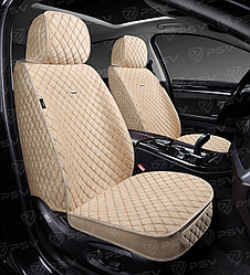Накидки 5D PSV Velur 2 FRONT (Бежевый/Отстрочка Бежевая),на передние сиденья, велюр (НОВИНКА)