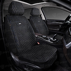 Накидки 5D PSV Velvet 2 FRONT (Черный/Отстрочка синяя), на передние сиденья, вельвет (НОВИНКА)