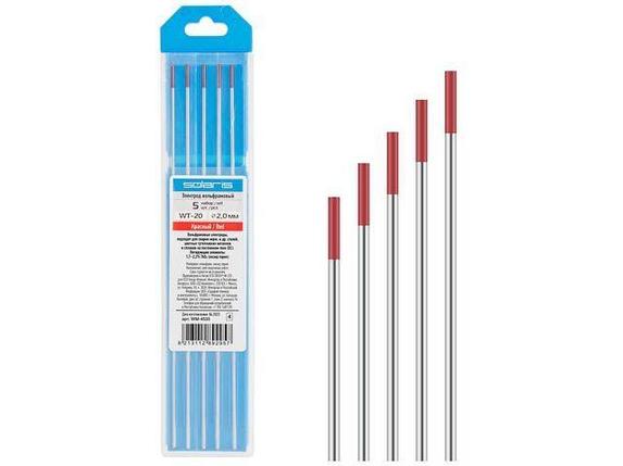 Электрод вольфрамовый красный WT-20, Ф 2,0 мм (набор 5 шт) SOLARIS, фото 2