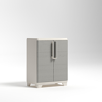 Шкаф низкий Keter Linear Wood, бело-серый