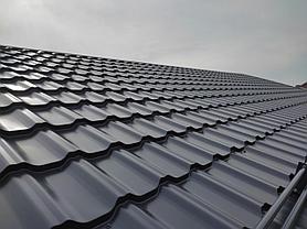 Металлочерепица квинта плюс Grand Line c 3D резом 0,5 Rooftop Бархат RAL 7024 мокрый асфальт, фото 3