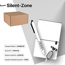 Набор подарочный SILENT-ZONE: бизнес-блокнот, ручка, наушники, коробка, стружка