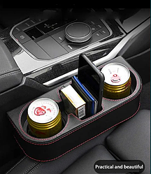 Карман-органайзер автомобильный между сиденьем и консолью с двумя подстаканниками Большой