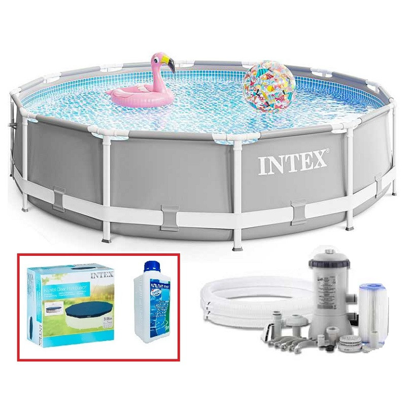 Набор!!! Каркасный бассейн Intex 366х76см с фильтр-насосом 2000 л/ч, с тентом и альгитинн, арт. 26712 в наборе