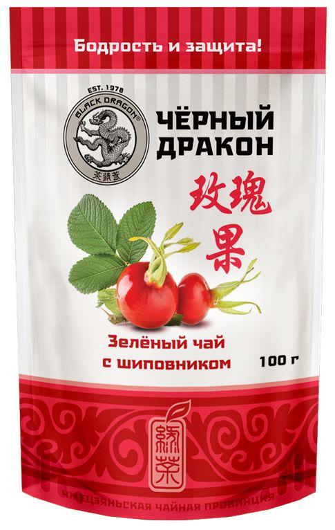 Чай зеленый с кусочками шиповника 100 гр "Черный Дракон"